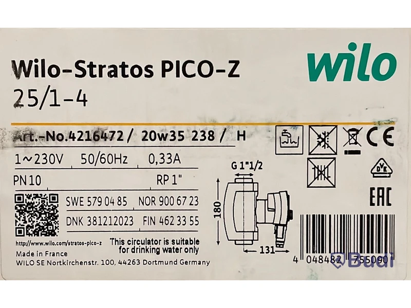 Cirkulationspump för VVC, Wilo Stratos PICO-Z-25/1-4, Ord. pris inkl. moms ca: 8000 kr