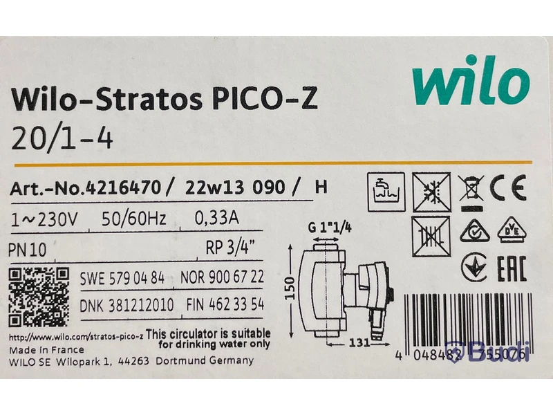 Cirkulationspump för VVC, Wilo Stratos PICO-Z 20/1-4, ord pris ink moms ca: 7000 kr