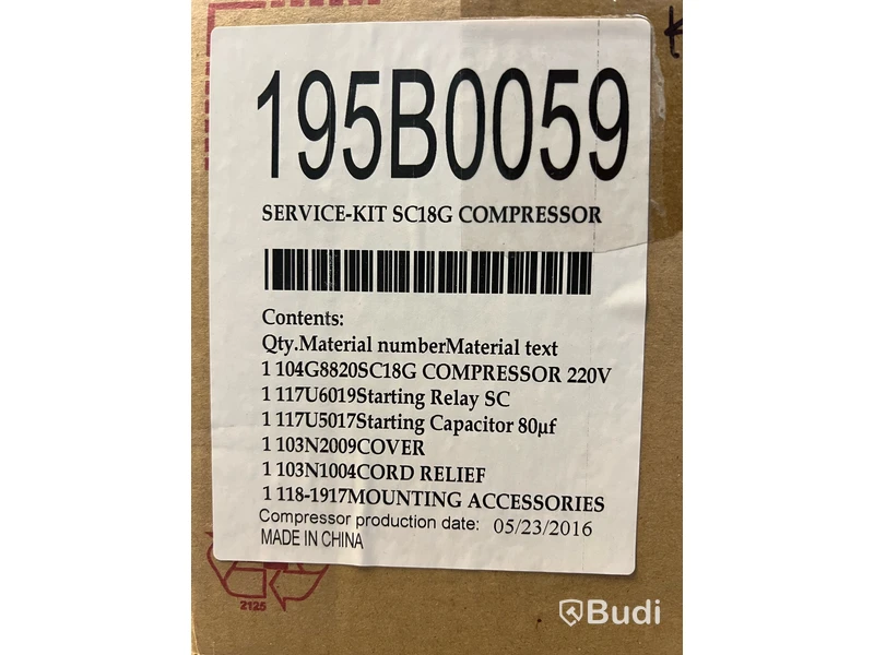 Service Kit 195B0059 – Danfoss, Kompressor 104G8820SC18G, Ord. pris inkl. moms: ca 7000 kr