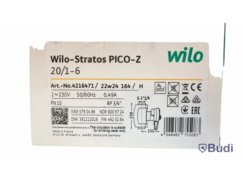 Cirkulationspump, Wilo Stratos PICO-Z 20/1-6 -150, Ord. pris inkl. moms: ca 8000 kr