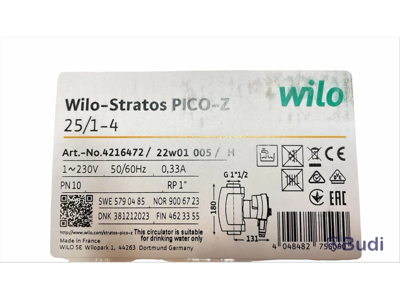 Cirkulationspump Wilo-Stratos PICO-Z 25/1-4 -180, Ord. pris inkl. moms: ca 8000 kr