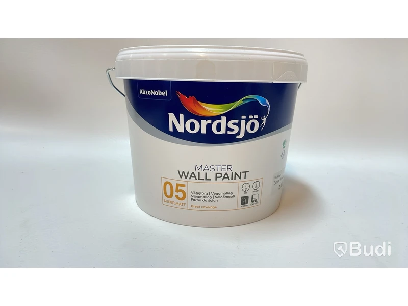 Parti med 5 st. burkar målarfärg, Nordsjö. Totalt ord. pris inkl. moms: ca 1800 kr