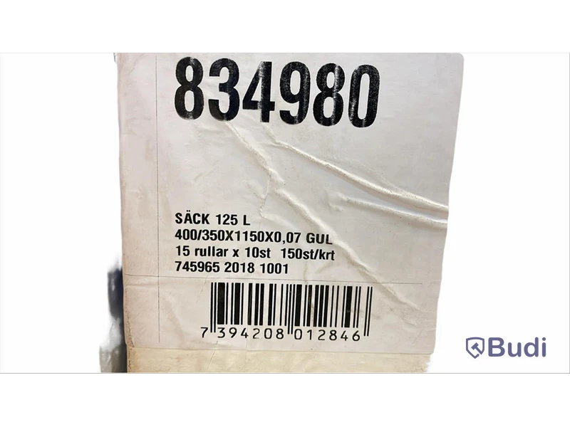 75 st. Sopsäck Plast Risktvätt 125L. Totalt ord. pris inkl. moms: ca 6000 kr