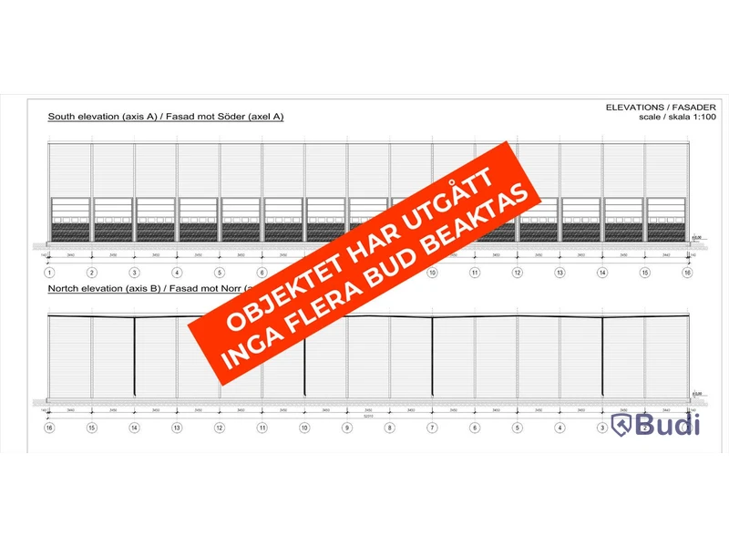 Komplett industrihall med 14 portar - (48,5 x 10 m)