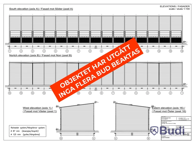 Komplett industrihall med 14 portar - (48,5 x 10 m)