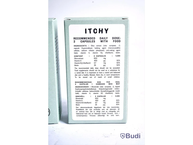 Hudkräm & kosttillskott + keps– ITCHY, Totalt ord. pris inkl. moms ca: 2000 kr
