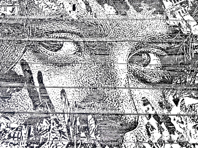 Träsnitt av Alexandre Farto a.k.a. Vhils. Woodcut (2018), signerad och numrerad. Ord. pris inkl. moms: ca 27.000 kr.