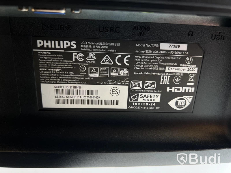 Datorskärm Philips 273B9 inkl. strömkabel.