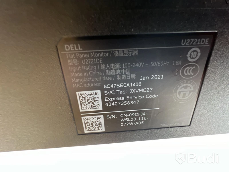 Datorskärm Dell UltraSharp U2721DE inkl. strömkabel.