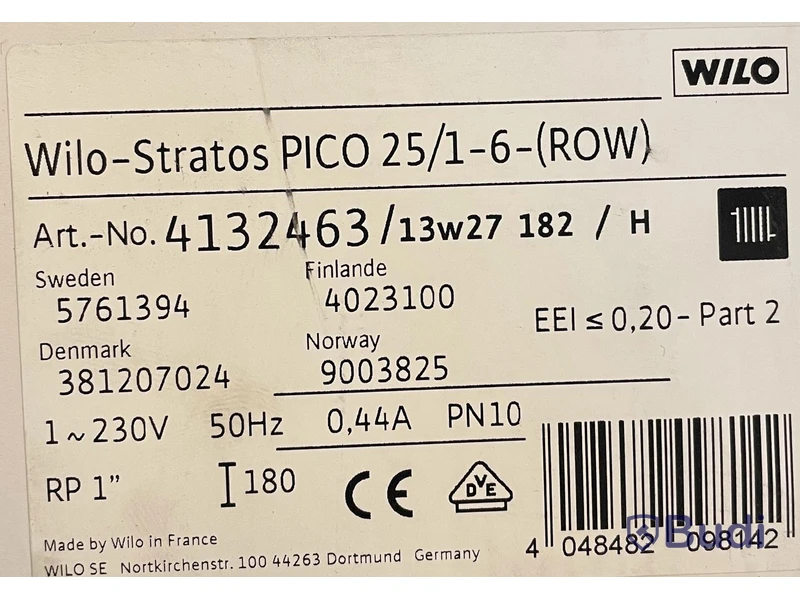Cirkulationspump Wilo Stratos PICO 25/1-6  (ROW), Ord. pris inkl. moms: ca 3800 kr