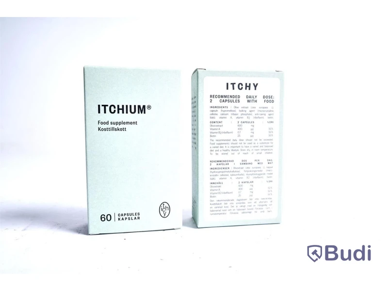 Kosttillskott Itchy, Itchium. ca 600 förpackningar. Totalt ord. pris inkl. moms: ca 210.000 kr