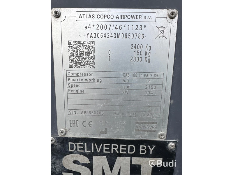 Kompressor atlas Copco XAS 188-14. PACE S5 Airpower - EXPORT
