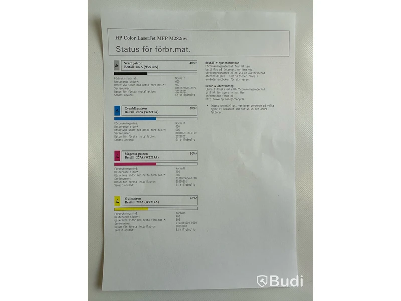 Skrivare/Kopiator/Skanner HP Color LaserJet Pro M282nw A4 MFP. inkl strömkabel.