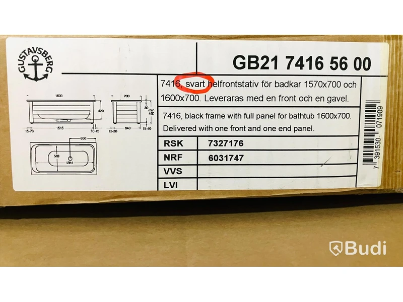 Helfrontsstativ GBG 7416 för badkar 1600X700 och 1570X700
