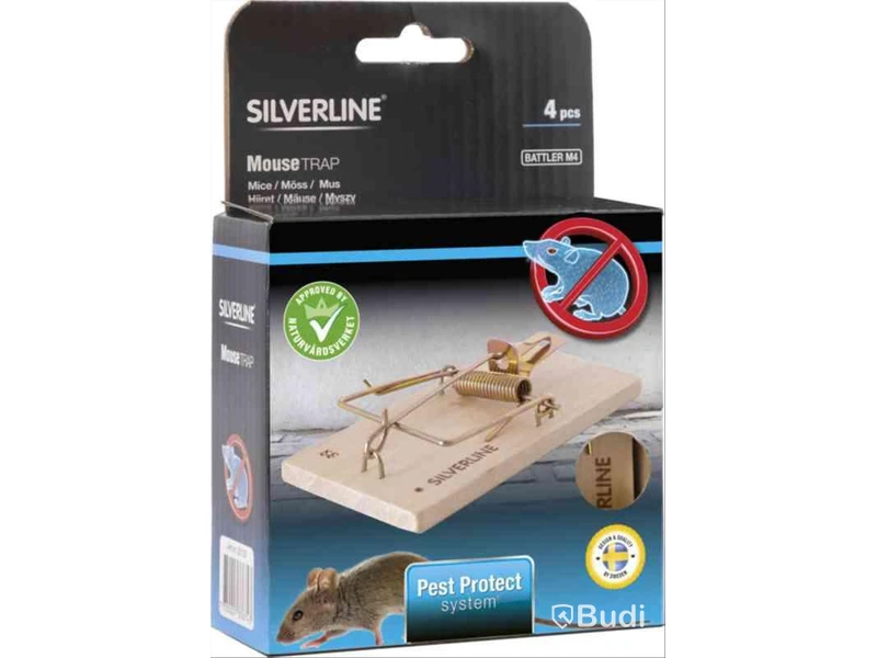 10 förp. MUSFÄLLA BATTLER M4 TRÄ 4-PACK, SILVERLINE,