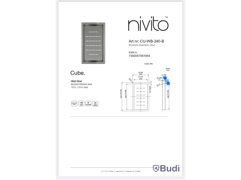 Sköljskål, Nivito Cube, CU-WB-240-B