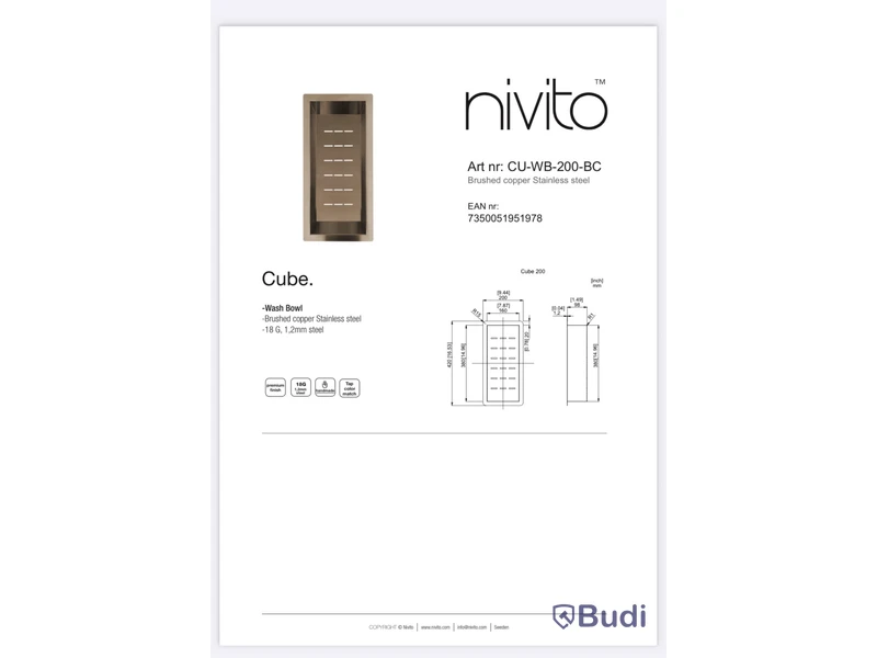 Sköljskål, Nivito Cube, CU-WB-200-BC