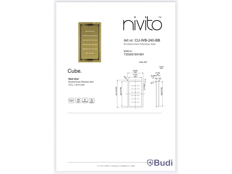 Sköljskål, Nivito Cube, CU-WB-240-BB