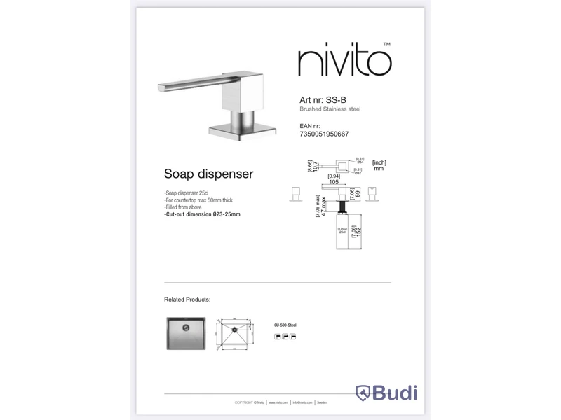 Köksblandare, Nivito Reflected, RE-100 samt diskmedelpump Nivito SS-B