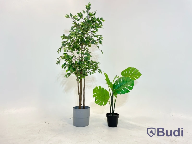 2 st. Plastblommor Ikea Fejka, olika sorter, samt 1 st. plastkruka Ikea