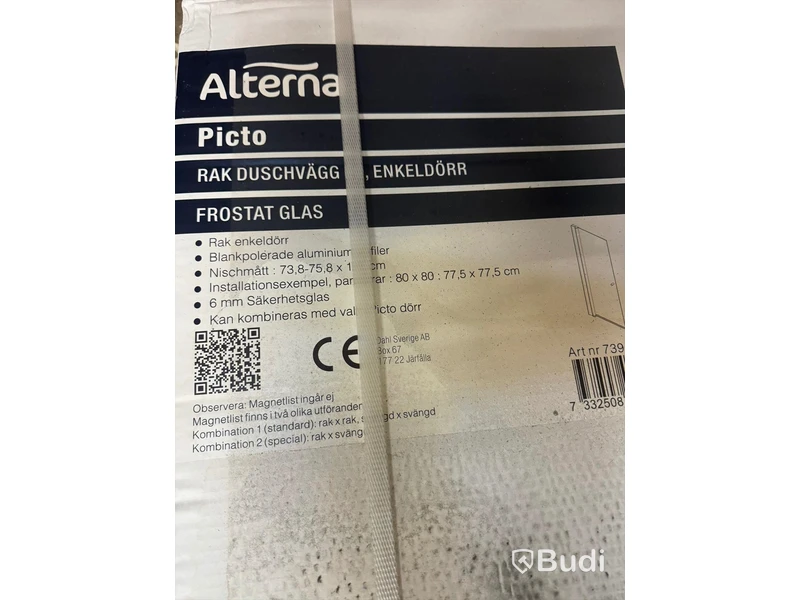 (Ny) Duschvägg Alterna Rak Enkeldörr 80 cm Frostat glas
