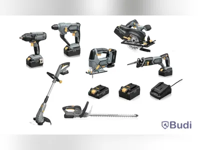 Stort verktygspaket Homeworx, med 7 olika maskiner, inkl. 1 st. laddare och 2 st. batterier, samt 5 st. förvaringslådor