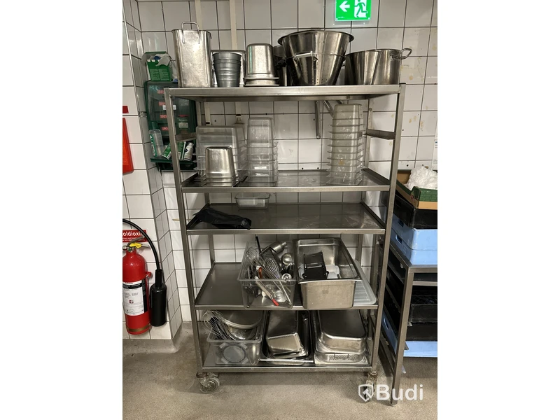 Rostfri hylla på hjul