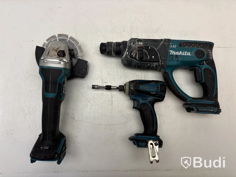 Vinkelslip, kombihammare och slagskruvdragare Makita, DGA508, DTD146 och DHR202