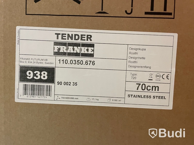 1 st Spisfläkt NY - Franke TENDER 70cm rostfri, Art. Nr: 110.0350.676, Ord. pris ca: 6900 kr