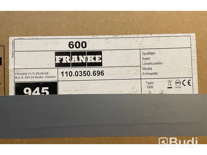 1 st Spisfläkt NY - Franke F600 60CM svart, Art. Nr: 110.0350.696, Ord. pris ca: 6800 kr