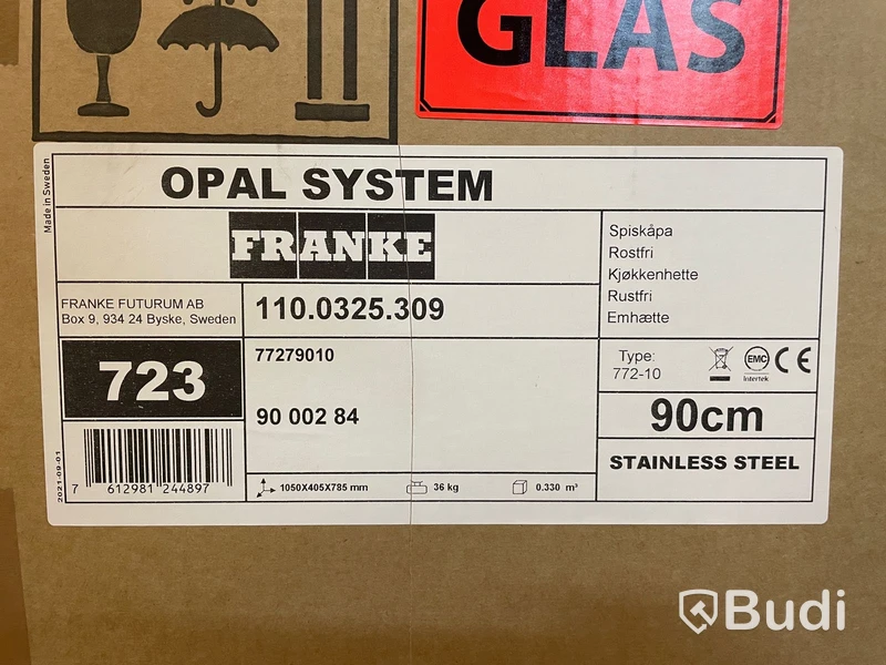 1 st Spisfläkt NY - Franke OPAL SYSTEM 90cm rostfri, Art. Nr: 110.0325.309, Ord. pris ca: 11000 kr