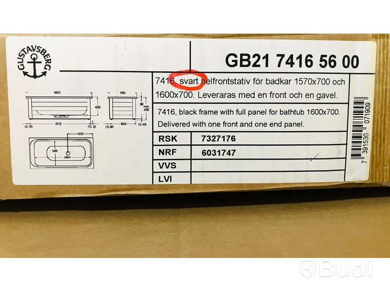 Helfrontsstativ GBG 7416 för badkar 1600X700 och 1570X700