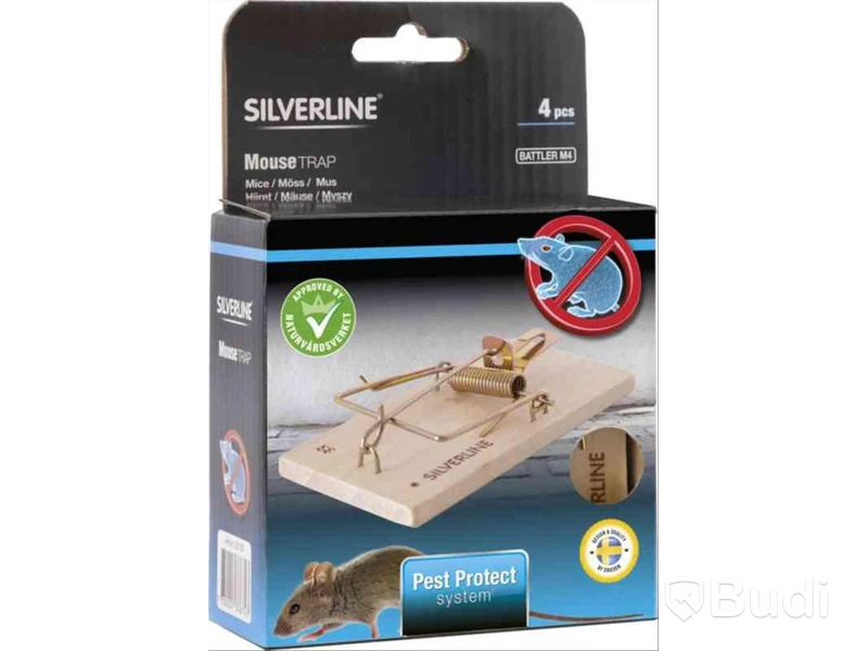10 Förp. MUSFÄLLA BATTLER M4 TRÄ 4-PACK, SILVERLINE,