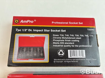 2 st. 7-pack 1/2 tum, Dr. Impact star socket set, AmPro