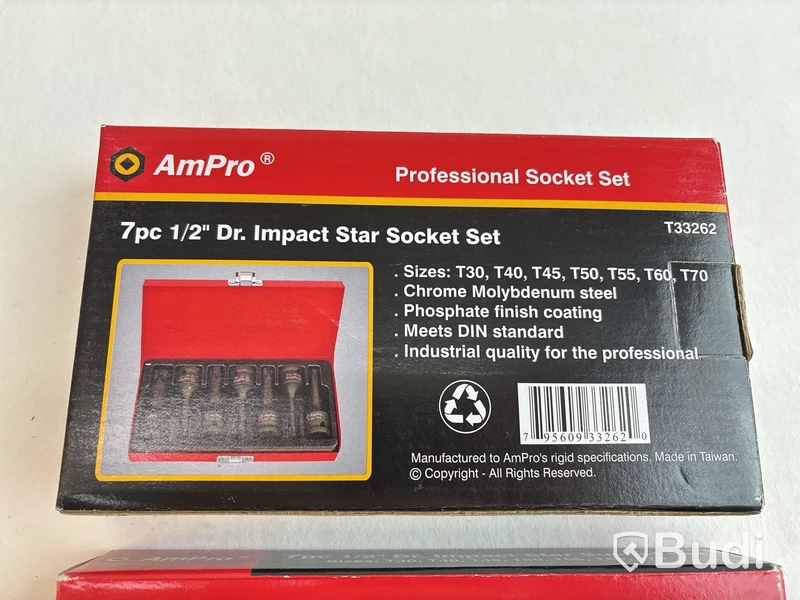 2 st. 7-pack 1/2 tum, Dr. Impact star socket set, AmPro