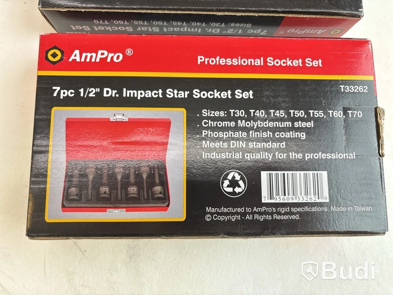 2 st. 7-pack 1/2 tum, Dr. Impact star socket set, AmPro