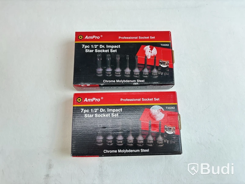 2 st. 7-pack 1/2 tum, Dr. Impact star socket set, AmPro