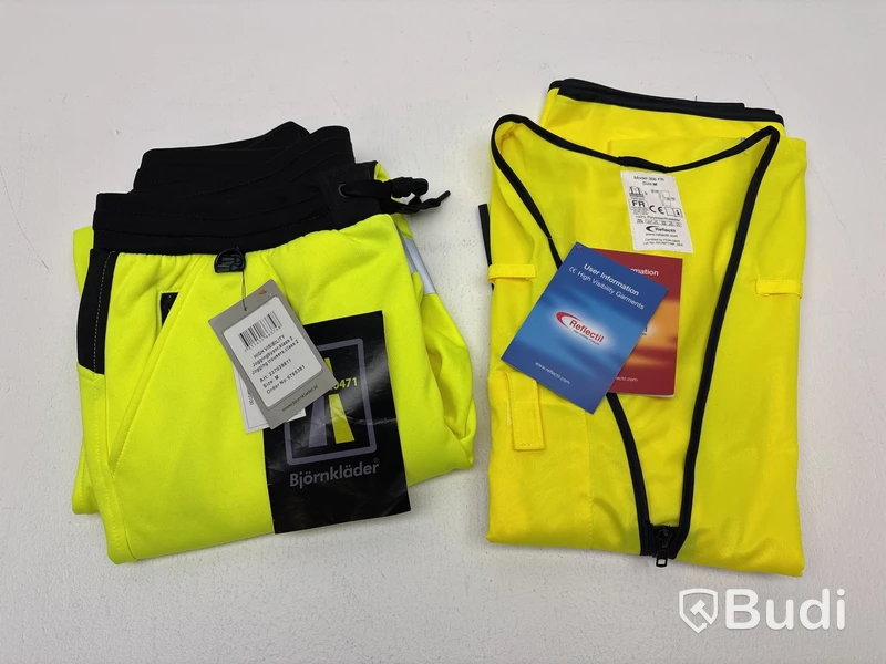Sweatpant Björnkläder varsel gul/svart stl. M samt Varselväst flamskydd antistat Reflectil 306 FR stl. M