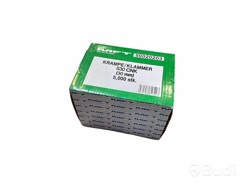 Parti med 52 st. askar MFT klammer, 5000-pack, 30x11 mm, 530 CNK. Totalt ord. pris inkl. moms: ca 20 800 kr