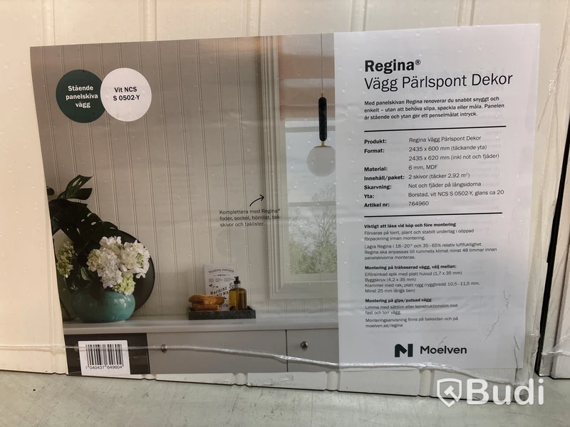 8 st. Paneler/Skivor Pärlspont, Moelven, Regina Vägg, vit