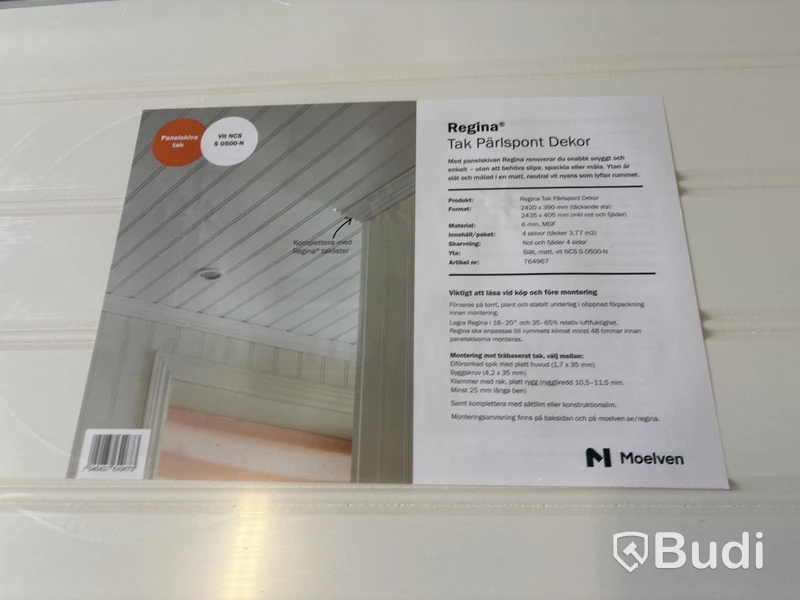8 st. Förp. Takpanel Moelven, Regina Pärlspont, vit