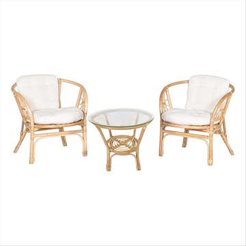 (NY) CAFÉSET SUNFUN VISBY BORD + 2 LOUNGESTOL NATUR