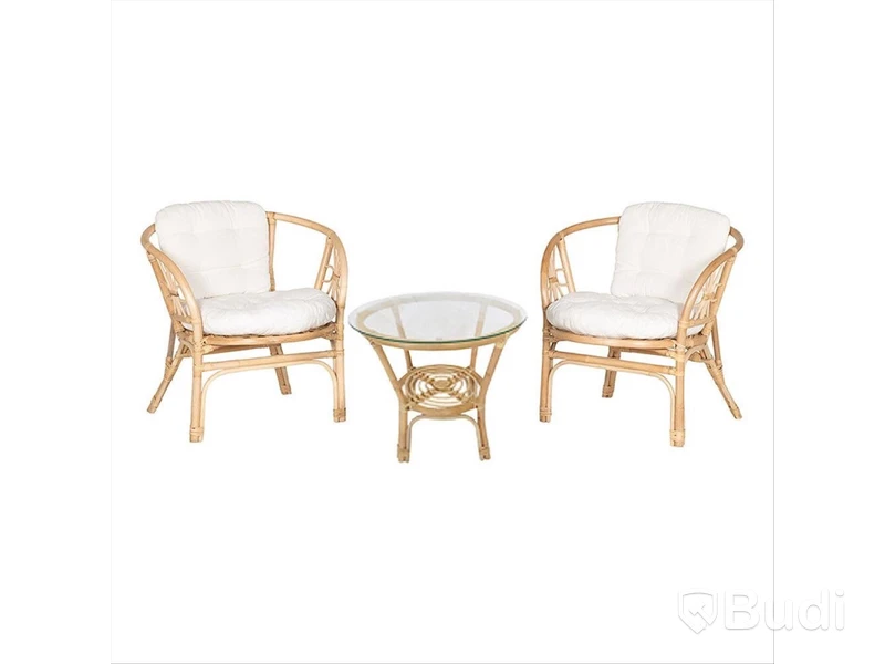 CAFÉSET SUNFUN VISBY BORD + 2 LOUNGESTOL NATUR