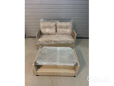 Loungesoffa och soffbord i konstrotting, Sunfun, Sävsjö, natur