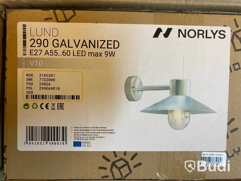 4 st. Vägglampor Norlys, Lund 290, galvaniserad stål