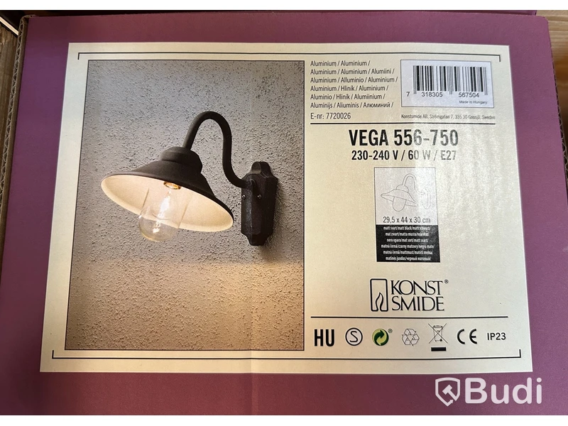 2 st. Utomhuslampor Konstsmide, Vega vägglykta E27 svart