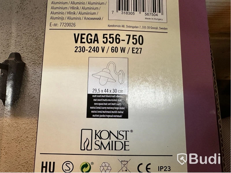 2 st. Utomhuslampor Konstsmide, Vega vägglykta E27 svart