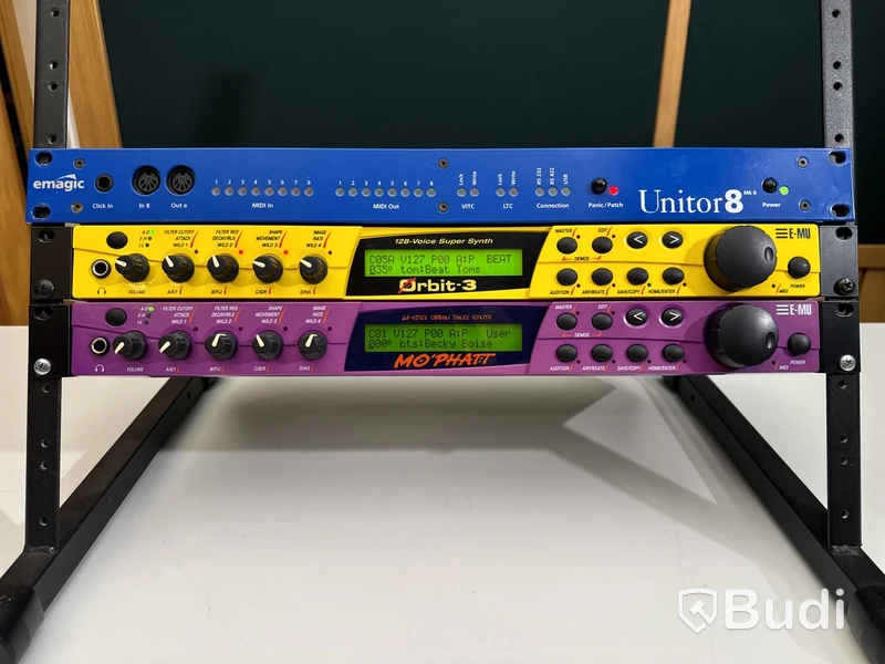 Studiorack med 3 st. Moduler - E-MU Orbit 3, E-MU MO'PHATT och Emagic Unitor 8