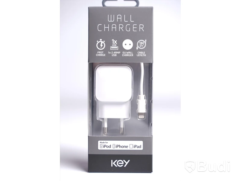 Mobilladdare - Key Wall Charger With Lightning Cable. Ny, Obruten förpackning.