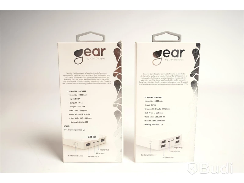Power bank - 3 st. Gear by Carl Douglas, 2 st. 10.000 mAh & 1 st. 15.000 mAh. Ny, Obruten förpackning.